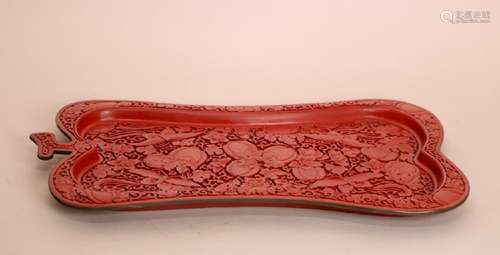 Chinese Carved Cinnebar Tray with Melon and Butterfly