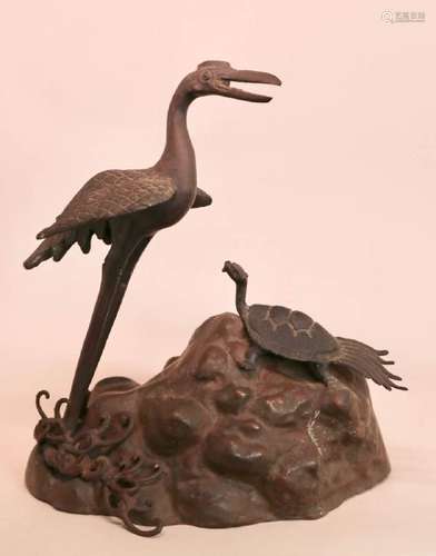 Japanese Bronze Crane and Turtle Group