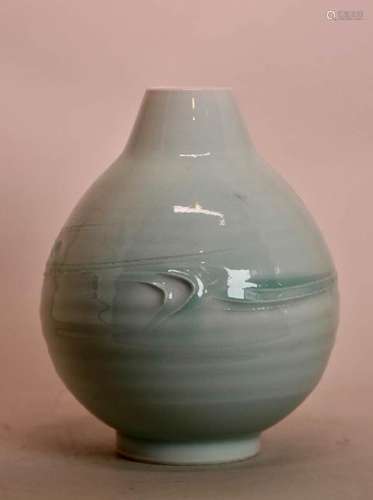 Japanese Modern Porcelain Vase - Celadon Wave