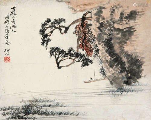 顾坤伯（1905～1970） 巗下幽人 镜片 纸本