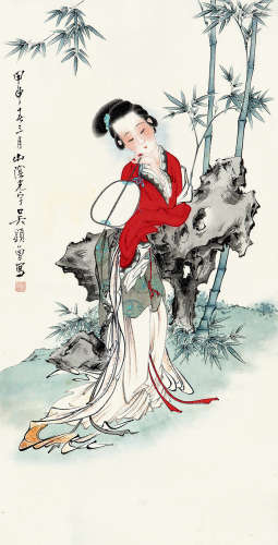 吴光宇（1908～1970） 1944年作 纨扇仕女 立轴 纸本
