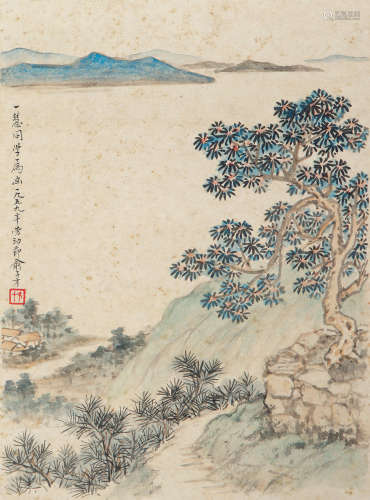 俞子才（1915～1992） 1959年作 湖山幽居 镜片 纸本