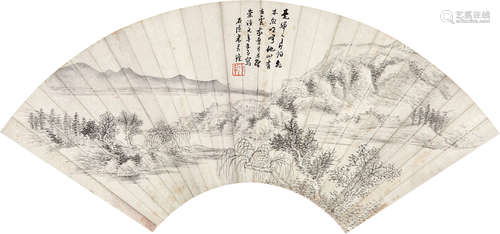 米万钟（1570～1628） 1628年作 湖山清旷 扇片 纸本