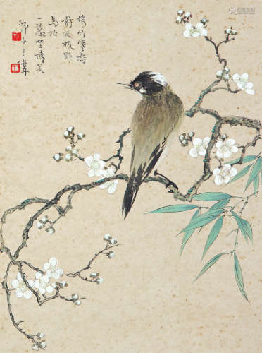王伟（1885～1950） 梅竹幽禽 镜片 纸本