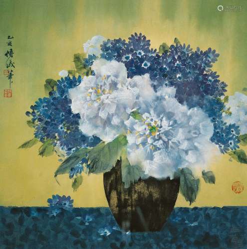 舒传曦（b.1932） 1995年作 瓶花 镜片 纸本