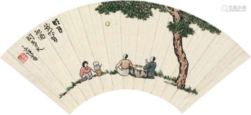丰子恺（1898～1975） 把酒问月 扇片 纸本