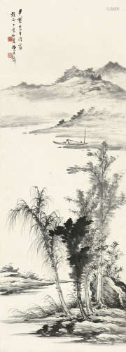 黄君璧（1898～1991） 1947年作 春江泊舟 立轴 纸本