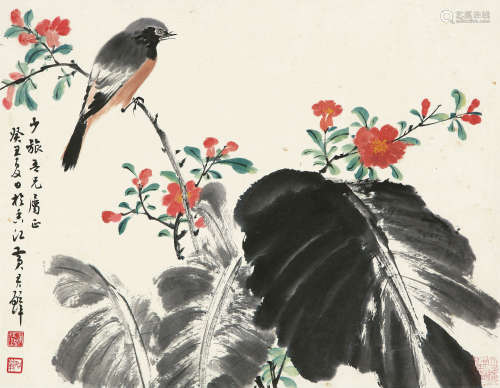 黄君璧（1898～1991） 1973年作 栖雀图 镜片 纸本