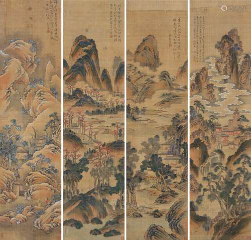 黎简（1747～1799） 四季山水 屏轴 绢本