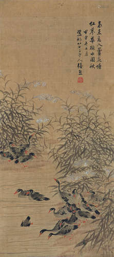 张熊（1803～1886） 1884年作 芦塘清秋 立轴 绢本