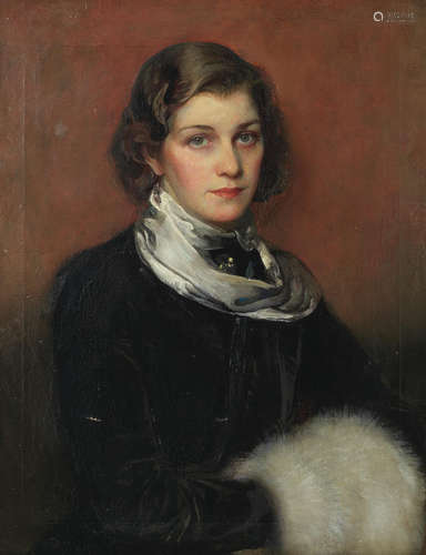 Portrait of a lady in a fur muff Charles A. Buchel(British, 1872-1950)