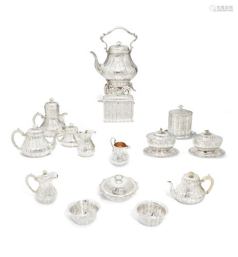 with pieces by John Samuel Hunt, Hunt & Roskell and Robert Garrard, London 1842 - 1892  An extensive Victorian Abercorn pattern silver tea and coffee service