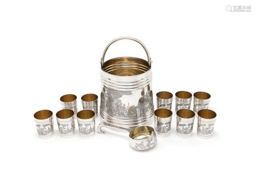 by Vasily Agafonov, pre-1897 Moscow marks  (13) A 19th century Russian silver vodka service