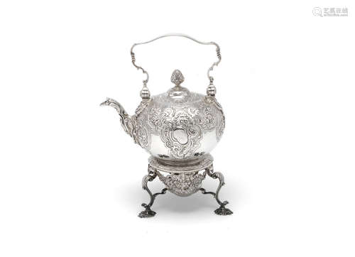 by Amyé Videau, London 1742  A George II silver kettle on stand