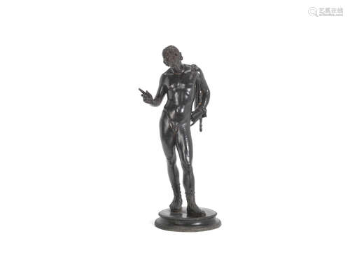 after the antique, probably Naples A late 19th century Italian patinated bronze figure of Narcissus