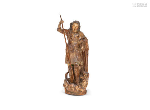 probably Iberian, late 15th/ 16th century A carved wood, gilt and polychrome gesso figure of the Archangel Michael