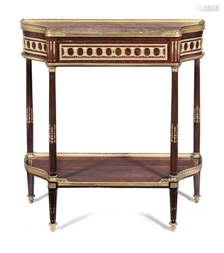 in the Louis XVI style A French 19th century gilt bronze mounted plum pudding mahogany console desserte