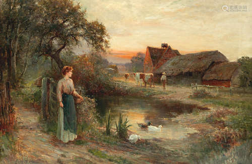 Evening on the farm  Attributed to Ernest Walbourn(British, 1872-1927)