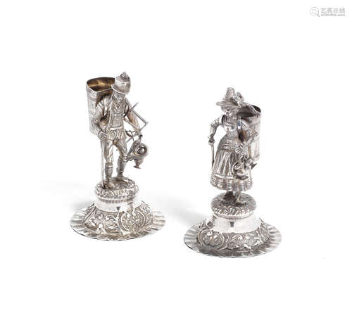 with Hanau pseudo marks, late 19th century  (2) A pair of novelty German silver vases