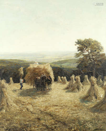 Harvest scene in an extensive landscape  Otto Eduard Pippel(German, 1878-1960)