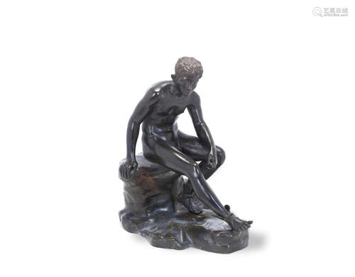 probably Naples  A 19th century Italian patinated bronze figure of The Seated Mercury after the antique