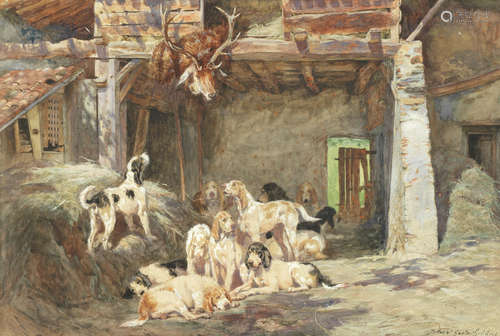 Hounds in a stable Jules-Bertrand Gelibert(French, 1834-1916), and Gaston Gélibert (French, 1850-1931)