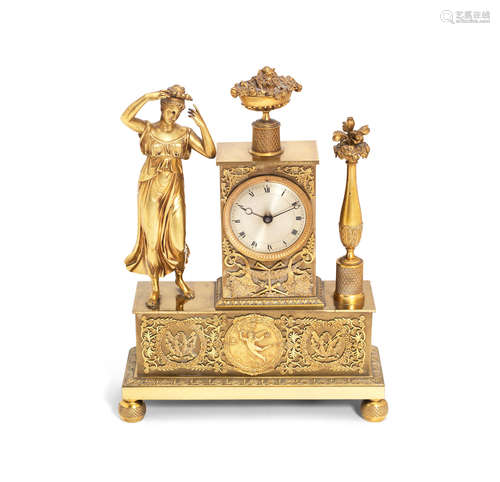 A 19th Century and later French gilt bronze figural mantel clock