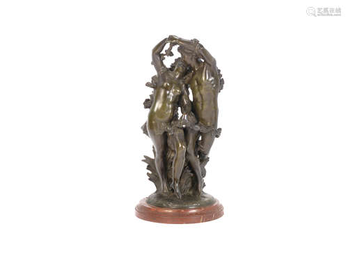 in the manner of Claude Michel, Called Clodion (French, 1738-1814):  A late 19th / early 20th century patinated bronze figural group of an amorous couple