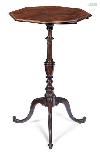 the upper section of the column later A George III mahogany and kingwood crossbanded octagonal tripod table