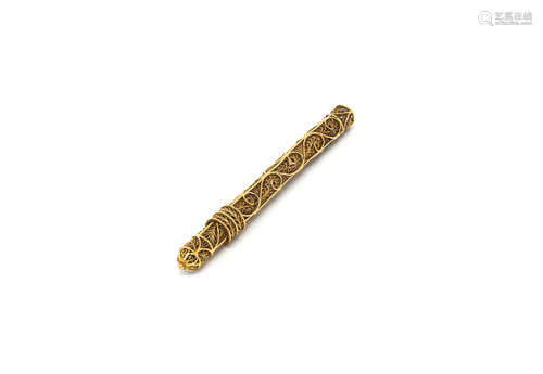 unmarked, circa 1790  A rare 18th century silver-gilt filigree pencil holder