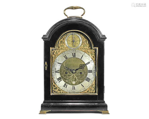 the dial signed John Waddams, London A George III ebonised and gilt brass mounted table clock