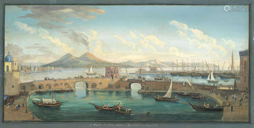 Veduta del Ponte Nuovo e Immacolatella a Napoli; Veduta del Palazzo dei Regi Studi a Napoli, a pair each 35.5 x 75cm (14 x 29 1/2in).(2) Neapolitan Schoollate 20th century