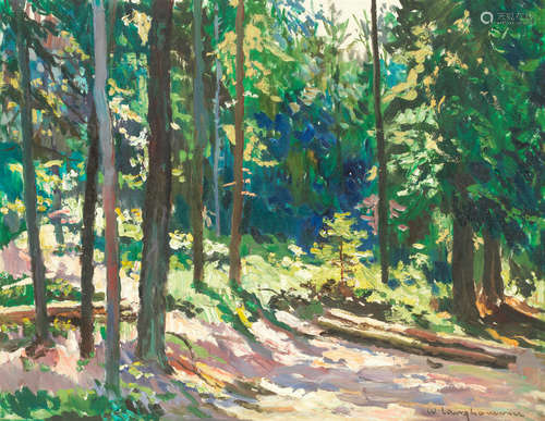 A sunlit forest glade Walter Langhammer(Austrian, 1905-1977)