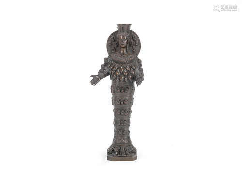 After the antique: A late 19th century French or Italian patinated bronze figure of The Lady of Ephesus / Goddess Artemis