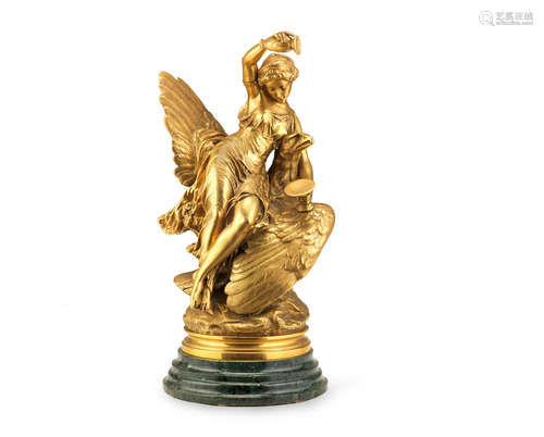 After Louis Charles Hippolyte Buhot (French, 1815-1865): A late 19th / early 20th century gilt bronze figural group of Hébé seated on Jupiter's eagle