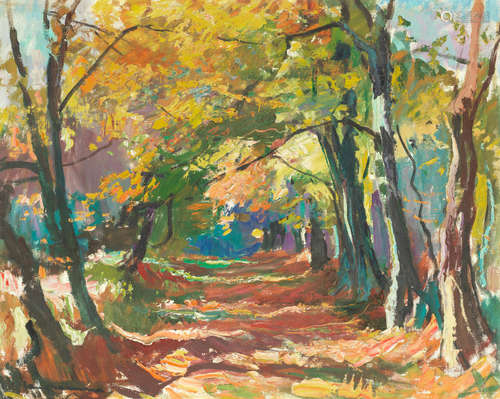 An autumnal forest path  Walter Langhammer(Austrian, 1905-1977)