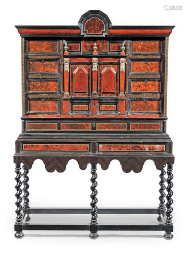 A Flemish late 17th/early 18th century tortoiseshell, bone, ivory, rosewood, ebony and ebonised cabinet on a later stand