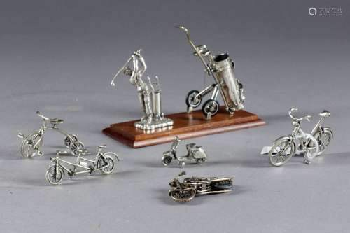 Collection de Miniatures en argent. Golfeur, vélo,...;