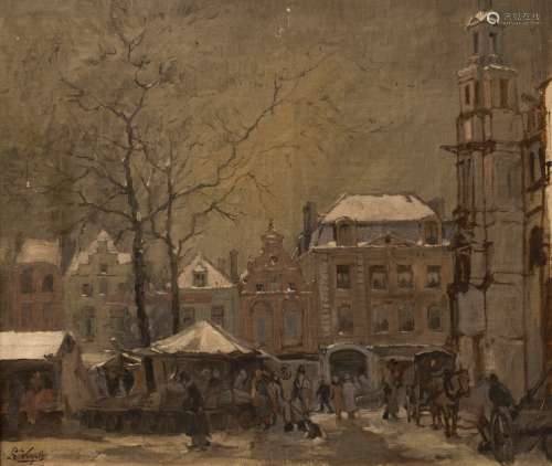 Guillaume Vogels (1836-1896) View of a city market Oil on canvas. Signed at lower left. A major