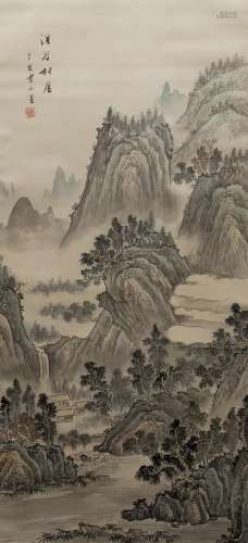 游韵珊 You Yunshan (1912-2004) Landscape of river and mountains Distemper paint on paper, bearing the