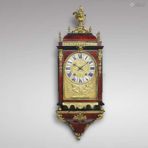 Thuret in Paris Louis XIV cartel clock Tortoiseshell veneer, brass, darkened pearwood, and carved