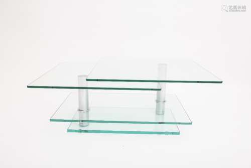 Modern work Low table Thick glass with jointly swivelling surfaces. - - -
