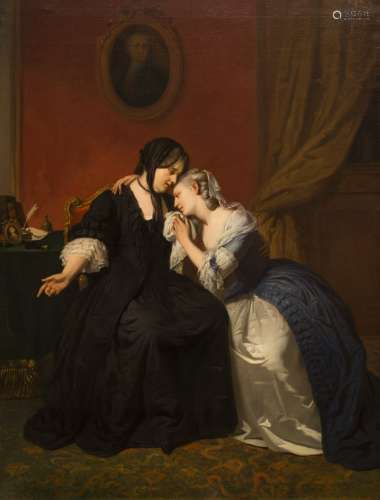 Attributed to Florent Willems (1823-1905) The Deception Oil on canvas. A painter of genre scenes,