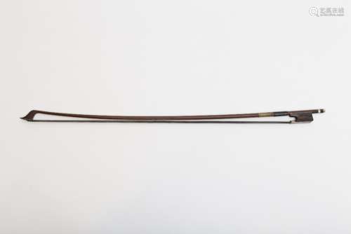 H. R. Pfretzschner Cello bow Brazilwood, frog made of rosewood inlaid with ebony and ivory.