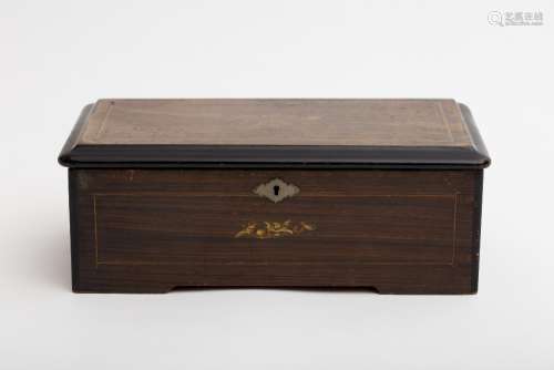 Swiss, late 19th century Music box with eight melodies Tinted wood with floral marquetry décor and