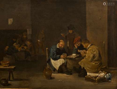 Dutch school, in the style of Adriaen Brouwer (1605/1606-1638) The cardplayers Oil on canvas, re-