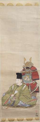Sato Issai (entourage of) Portrait of a Samurai Paint on paper representing a samurai in front of