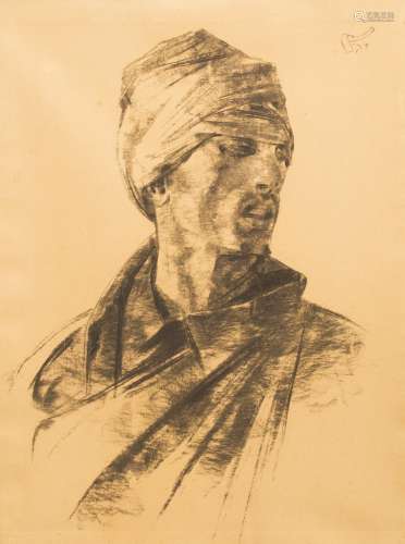 Georges Higuet (1892-1958) Portrait of an oriental man Charcoal on paper, signed and dated '34' at