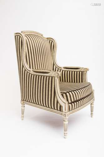 Louis XVI-style parlour set Weathered wood and striped velvet, includes two bergere armchairs and a