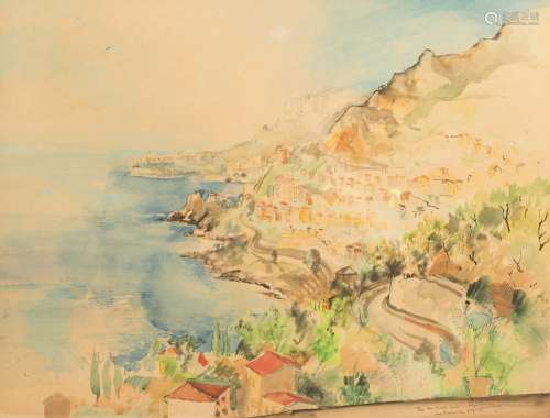 Illegible signature View of Monte Carlo (Monaco) Watercolour. View of Monte Carlo from Cape